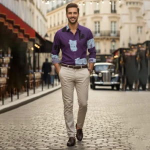 Celebrity Premium Cotton Shirts Voilet with blue art design