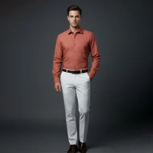 Celebrity Linen and Cotton blended Shirts Dark Saffron Colour