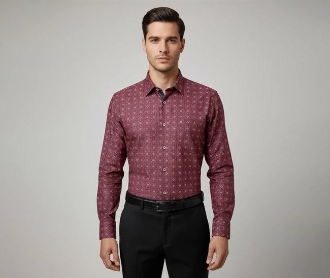 Celebrity cotton Shirts Meroon color with small floral prints Celebrity cotton Shirts Meroon color with small floral prints