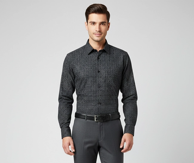 Celebrity Premium Cotton Shirts Black with small floral design Celebrity Premium Cotton Shirts Black with small floral design