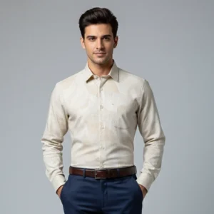 Celebrity Cotton Shirts Cream Colour with Narrow White Floral Design