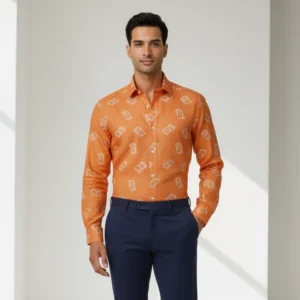 Celebrity cotton Shirts Orange color with white design