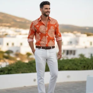 premium cotton orange and white floral design