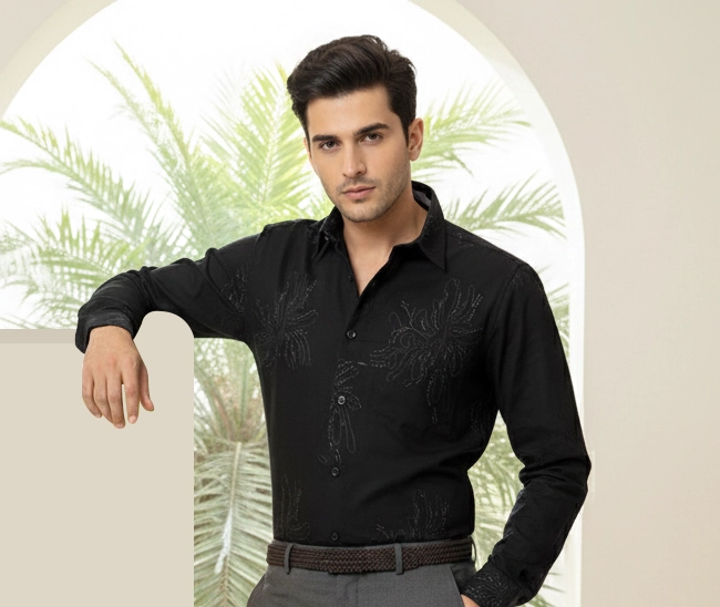 celebrity premium beautiful black colour with light black design like threads (full sleeve) celebrity premium beautiful black colour with light black design like threads (full sleeve)