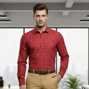 celebrity royal luxury beautiful red colour with narrow golden line checks (full sleeve)