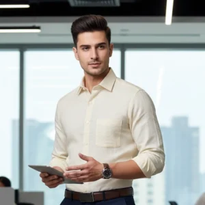 celebrity premium linen cloth cream colour (full sleeve)