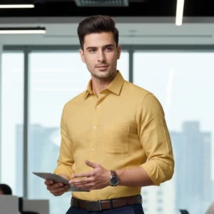 celebrity premium linen cloth turmeric yellow colour (full sleeve)