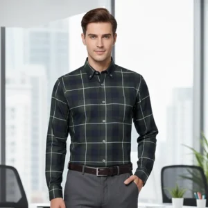 celebrity cotton cloth dark green colour with white and black checks (full sleeve)