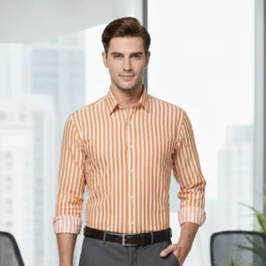 celebrity premium linen cloth white with saffron lines (full sleeve)