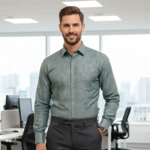 celebrity royal class linen cloth light green with golden design (full sleeve)