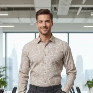 celebrity royal class linen cloth biscuit colour with white design (full sleeve)