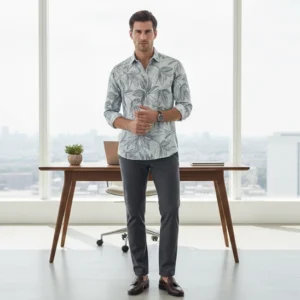 celebrity royal class linen cloth white colour with beautiful floral design (full sleeve)