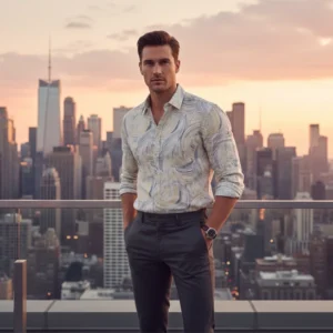 celebrity royal class linen cloth white with blue mixed colour (full sleeve)