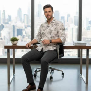 celebrity royal class linen cloth white with beautiful floral cloth silky feel (full sleeve)