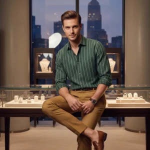 celebrity royal class linen cloth white with beautiful ash colour lines (full sleeve) (copy)