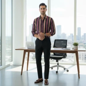 celebrity royal class linen cloth black maroon and orange stripes (full sleeve)