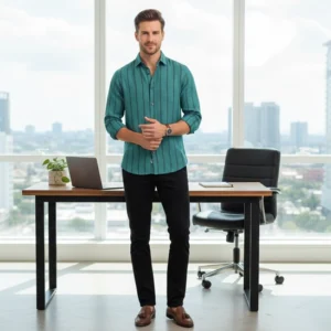 celebrity royal class linen cloth beautiful green with black stripes (full sleeve)