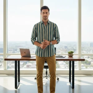 Home celebrity royal class linen cloth beautiful green with dark yellow stripes (full sleeve)