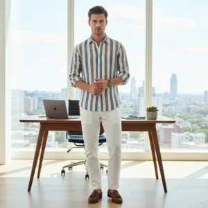 celebrity royal class linen cloth beautiful green with dark yellow stripes (full sleeve) (copy)