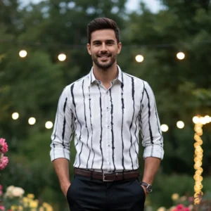 celebrity premium cotton shirts white with black art design (full sleeve)