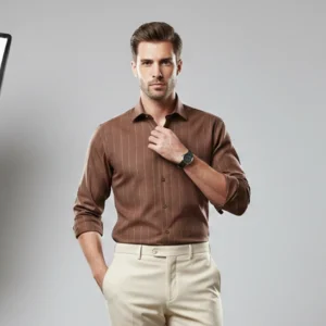 celebrity royal linen cloth coffee colour with narrow white stripes (full sleeve)