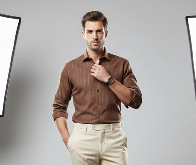 celebrity royal linen cloth coffee colour with narrow white stripes (full sleeve) celebrity royal linen cloth coffee colour with narrow white stripes (full sleeve)