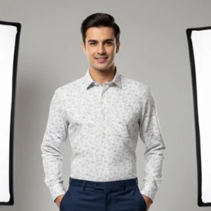 celebrity premium cotton cloth white with light ash colour floral design (full sleeve)